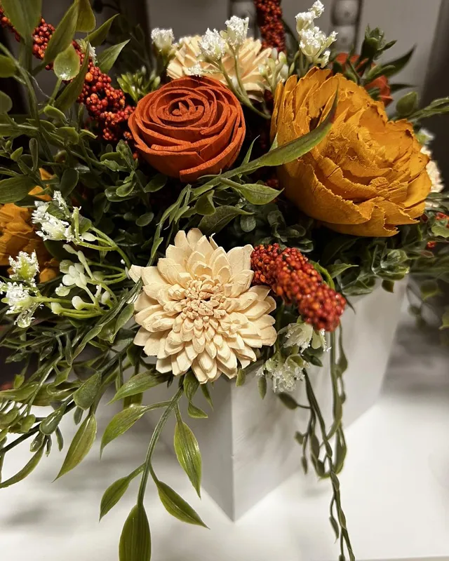 Wood flower arrangement in autumn colors