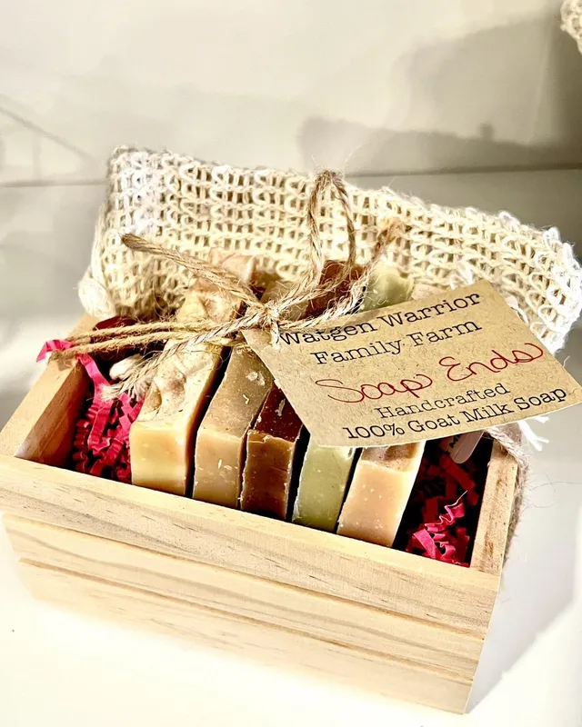 Crate of handmade goat’s milk soaps